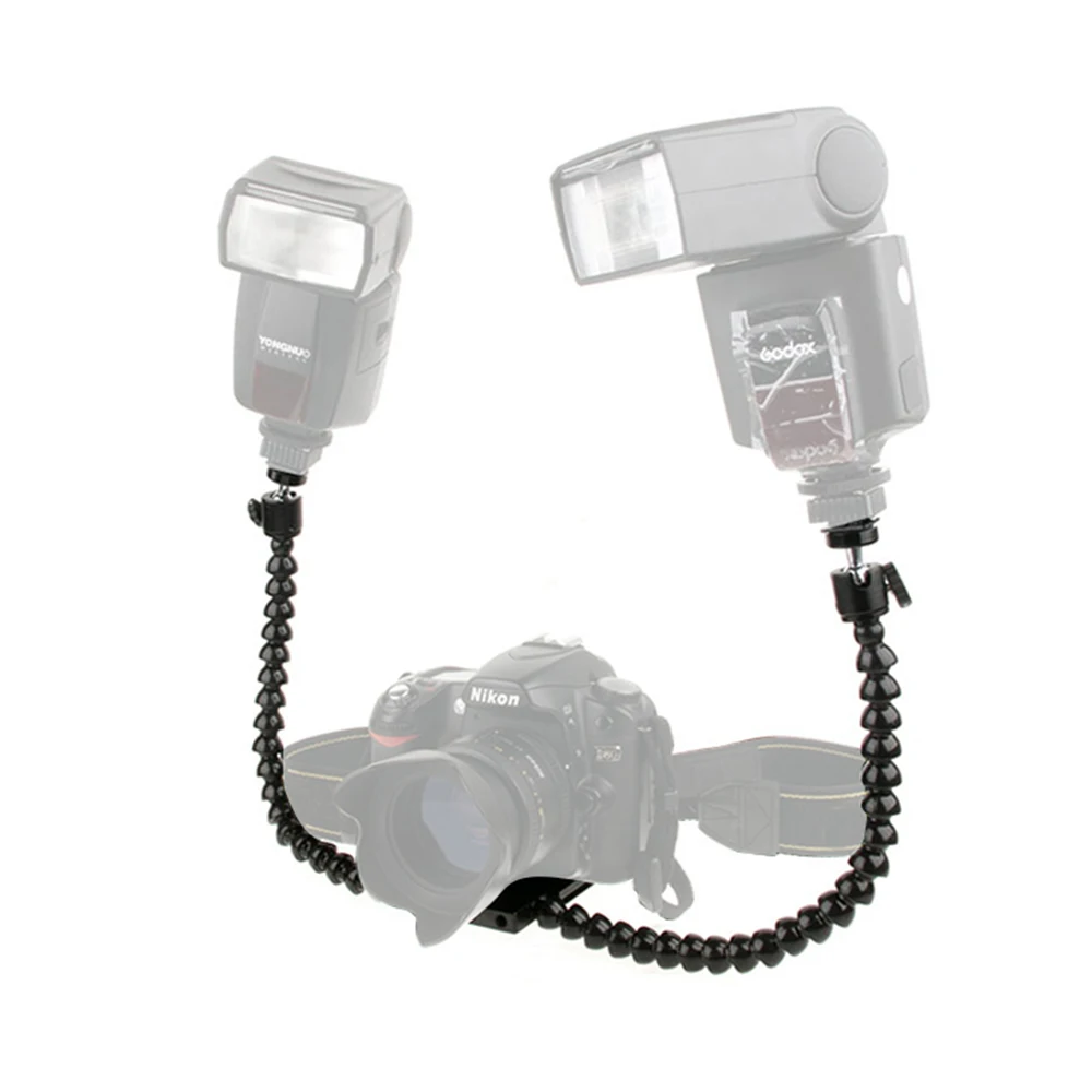 Foleto Holder Dudukan Braket Flash Hot Shoe Braket Dapat Disesuaikan Lengan Ganda Fleksibel untuk Canon Pentax Aksesori Kamera Tekanan Makro