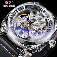 TEVISE Classic Tourbillon Automatic Mechanical SelfWind Skeleton Fashion Sport Belt Genuine Leather Band Men Business wristwatch