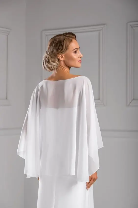 New Collection Asymmetrical Style Chiffon Bridal Cape For Bridal Wedding Shawl Summer Bridal Jackets Wraps 2022