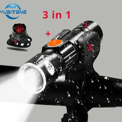3 in 1 8000 Lumen Bike Light Set USB Waterproof YUAITANE