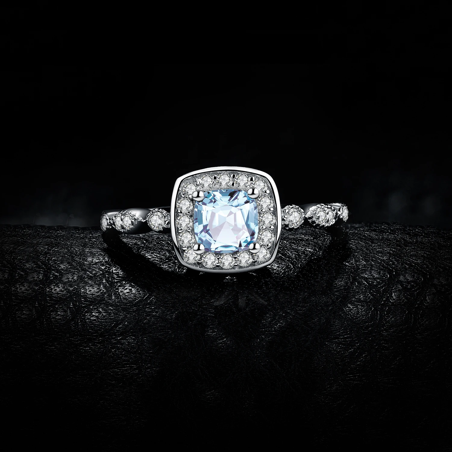 JewelryPalace prawdziwy niebieski topaz 925 srebro pierścionek otwarta regulowana obietnica Halo pierścionek zaręczynowy dla kobiet biżuteria — zdjęcie 3