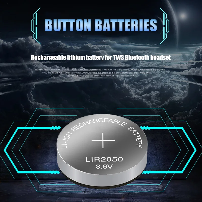 8PCS 3.6V LIR2050 lir 2050 lithium ion rechargeable battery 80mah Li-ion button coin cell replace for CR2050 CR 2050