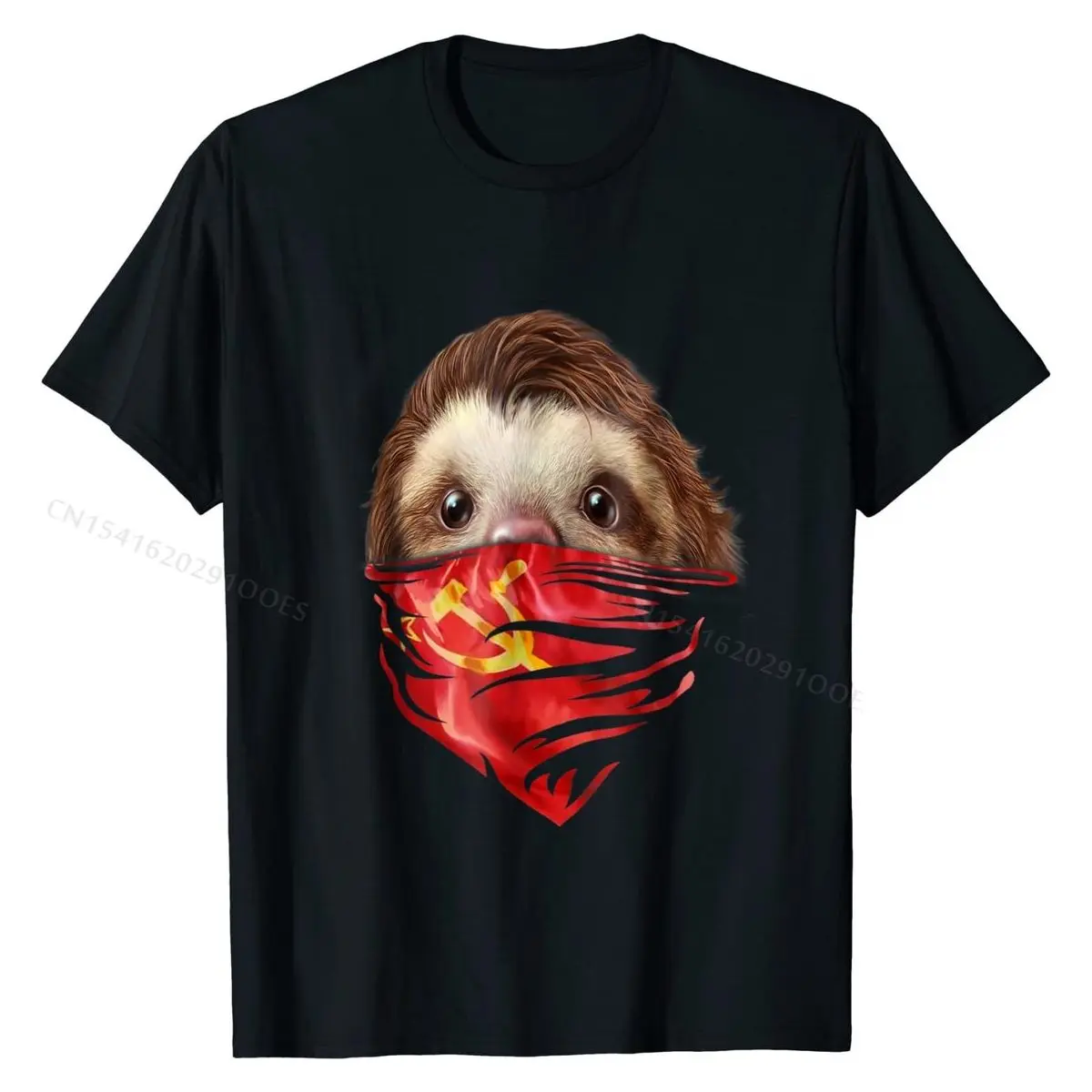 T-Shirt, Sloth in Hammer Sickle Soviet Red Bandana Brand Man Top T-shirts Funny Tees Cotton Design