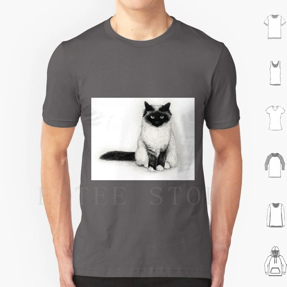Birman T Shirt DIY Big Size 100% Cotton Animal Black Cat Curious Cute Kid Kitten Little Pet Realistic White Young