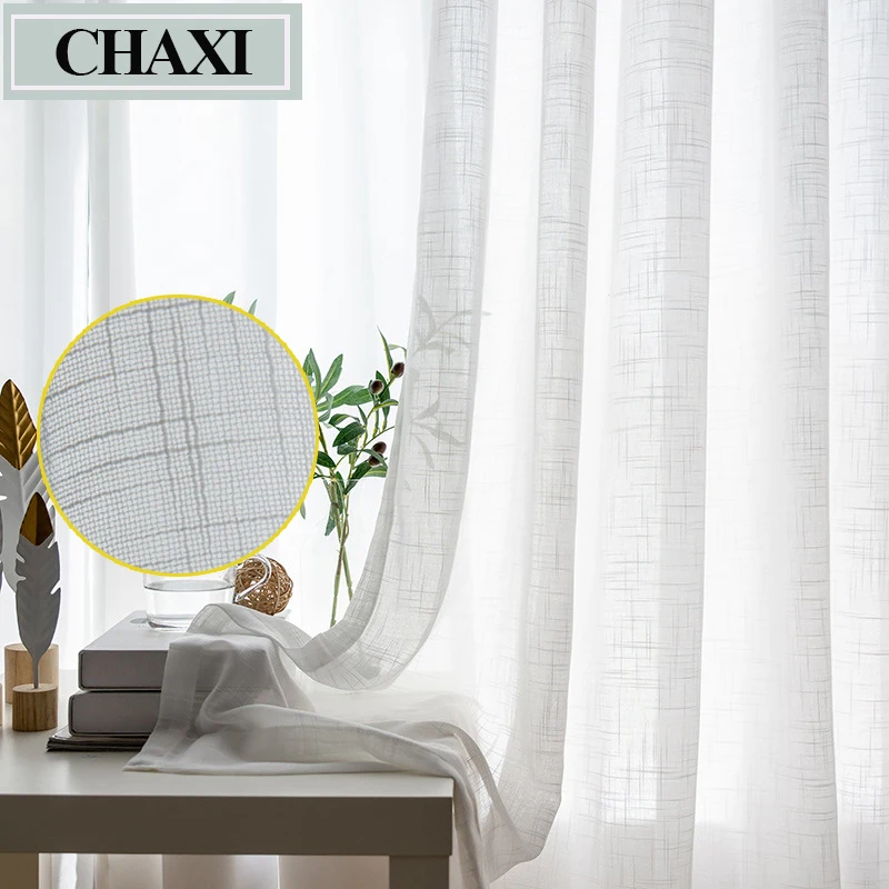 CHAXI Cotton and Linen Fabric White Tulle Sheer Curtains for Bedroom Window Living Room Kitchen Modern Voile Cortinas Drapes