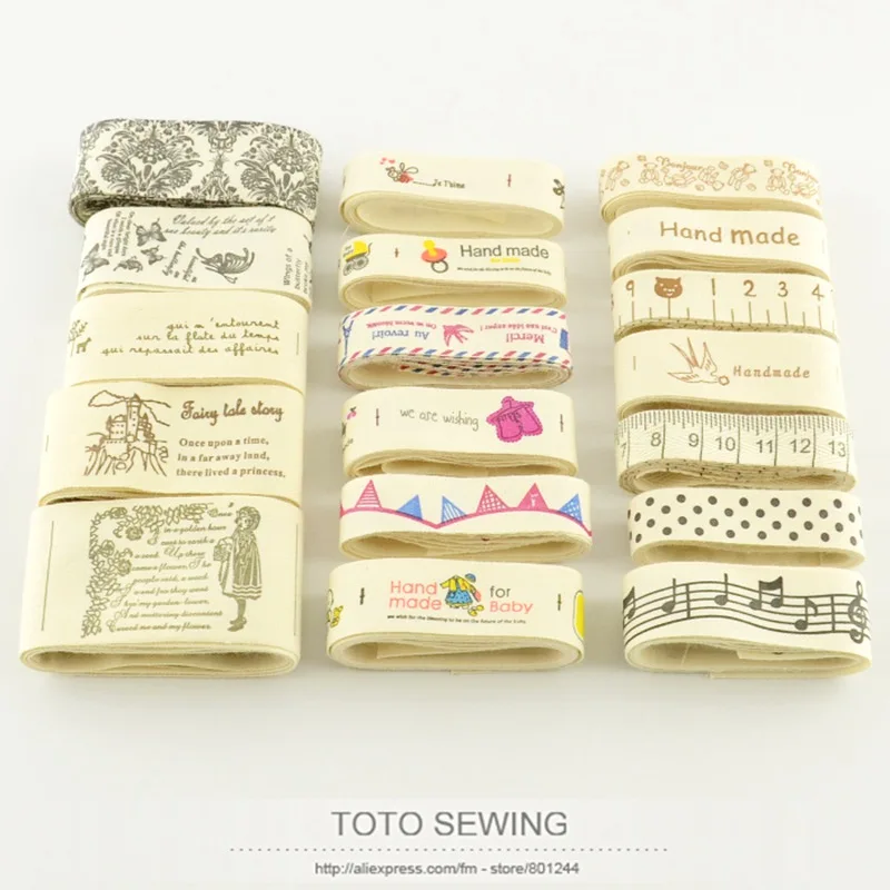 ZAKKA 18 designs Mixed cotton label ribbons cotton for patchwork crafts and DIY projects garment labels decoration sewing tapes