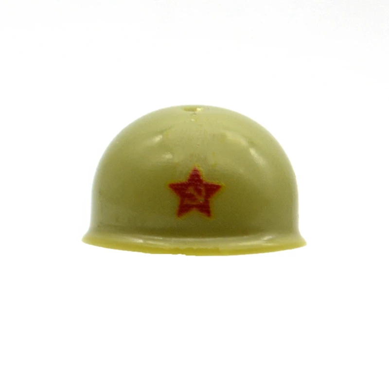 WW2 Helmet Hat with Printed Insignia Building Blocks Soviet Union Red Army Military MOC Brick Toys for Children