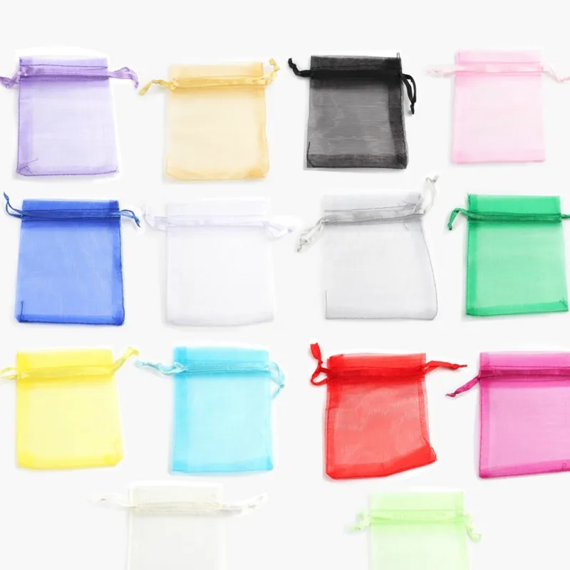 50pcs/lot (4 Size) Organza Gift Bag Jewelry Packaging Bag Wedding Party Goodie Packing Favors Cake Pouches Drawable Bags Present