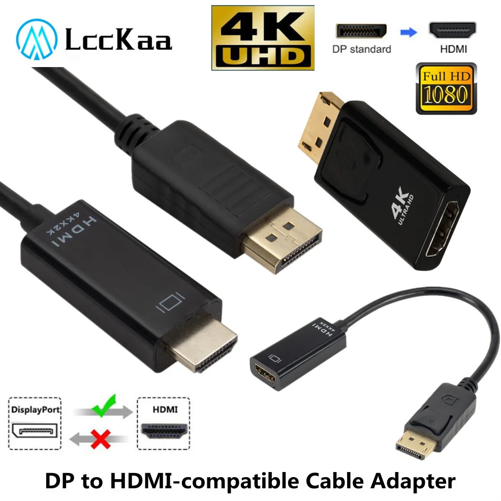 LccKaa 4K DP do HDMI-kompatybilny 1080P DisplayPort do HDMI-kompatybilny kabel do komputera projektor telewizyjny Monitor telewizyjny projektor