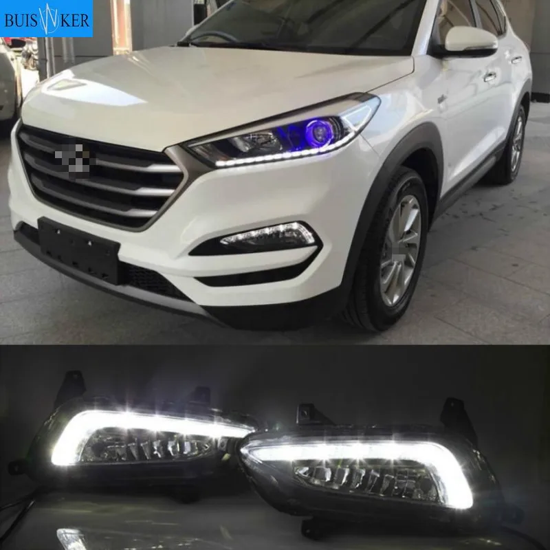 

1 Pair White Led Drl For Hyundai Tucson 2015 2016 2017 2018 Daytime Running Lights Daylight 12V Abs Fog Lamp Cover Car Styling