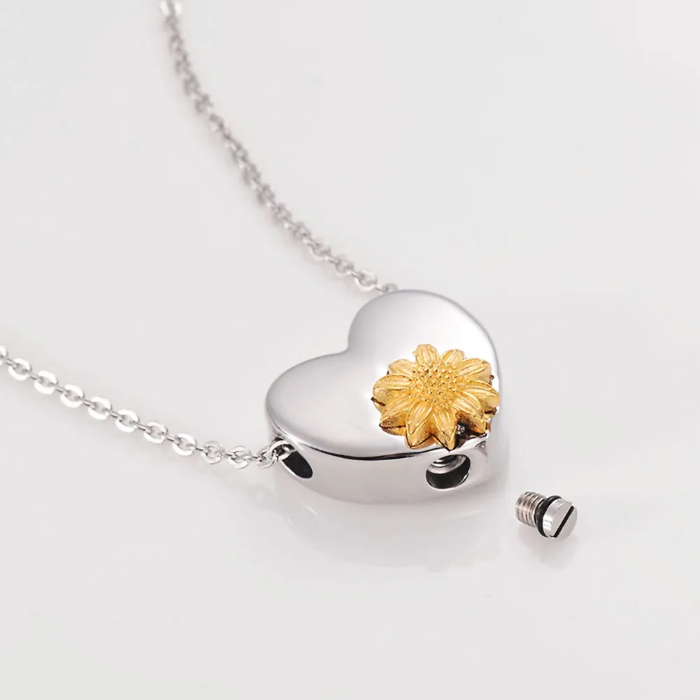 Stainless Steel Cremation Jewelry for Ashes Memorial Jewelry Daisy Sunflower Pendant Keepsake Urn Necklace Waterproof