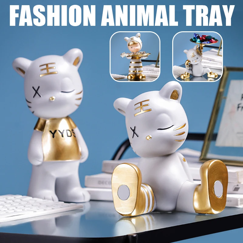 

Креативный поднос для хранения ключей, красивые скульптуры в форме тигра, статуя для хранения в виде животного из смолы, подносы для хранения входа в крыльцо xqmg 2022