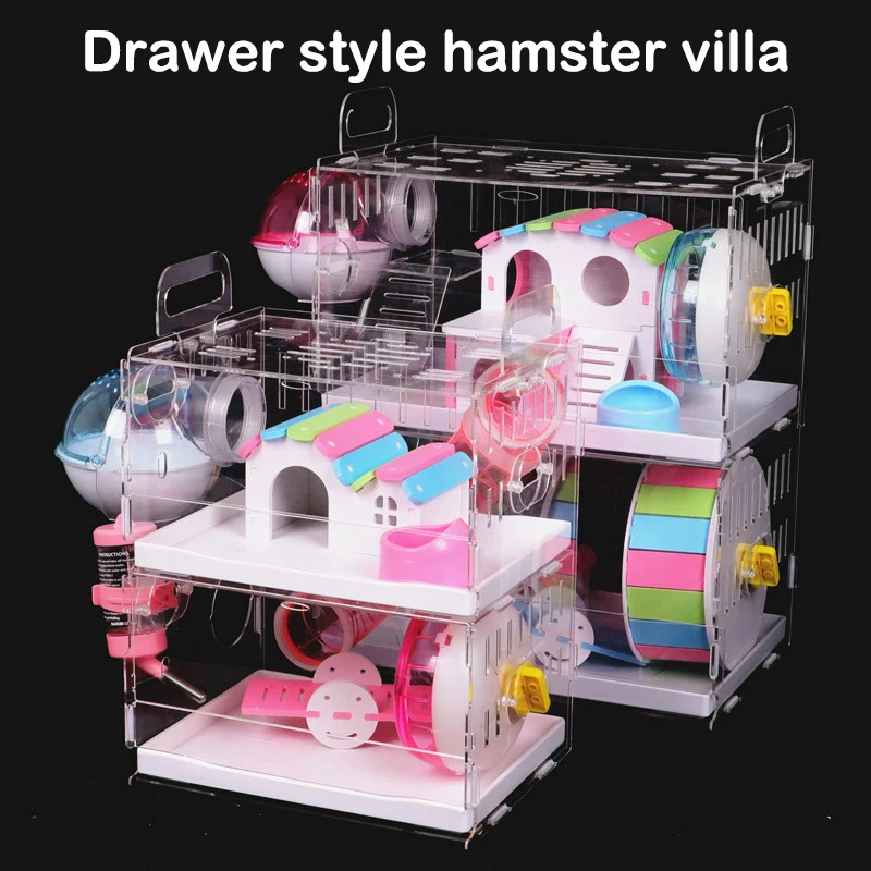 

Hamster House Acrylic Small Pet Cage Transparent Oversized Villa Guinea Pig Basic Cage Toy Supplies Package Nest With The Pipe