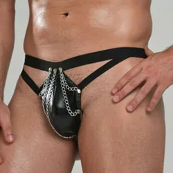 Calzoncillos con bolsa para bulto, ropa interior de piel sintética, bragas de talla para hombre