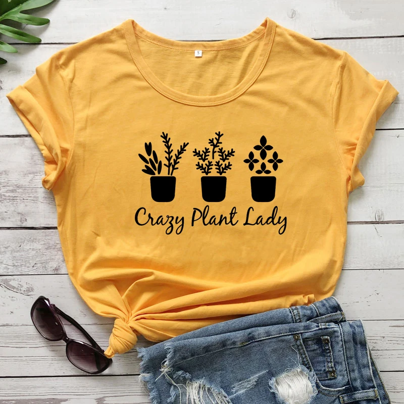 Crazy Plant Lady 100%Cotton T-shirt Funny 90s Plant Based Tshirt Cute Women Short Sleeve Graphic Gardening Tee Shirt Top vestido