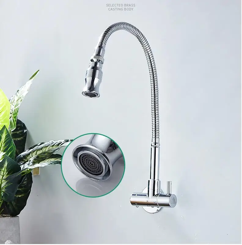 Kitchen Faucets Wall mounted Sink Mixer single Cold Water Swivel Kitchen Tap Spray Head Crane