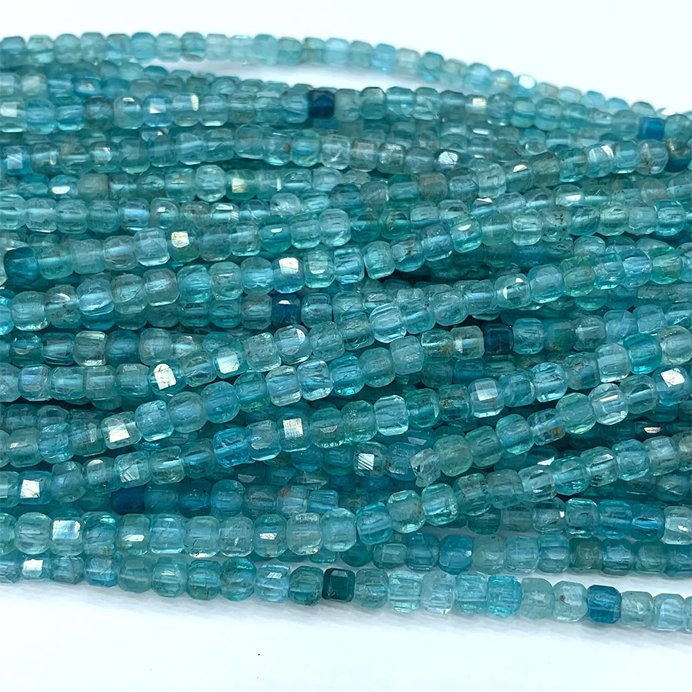 

Natural Blue Fluorapatite Apatite Edge Cube Faceted Loose Beads 07249