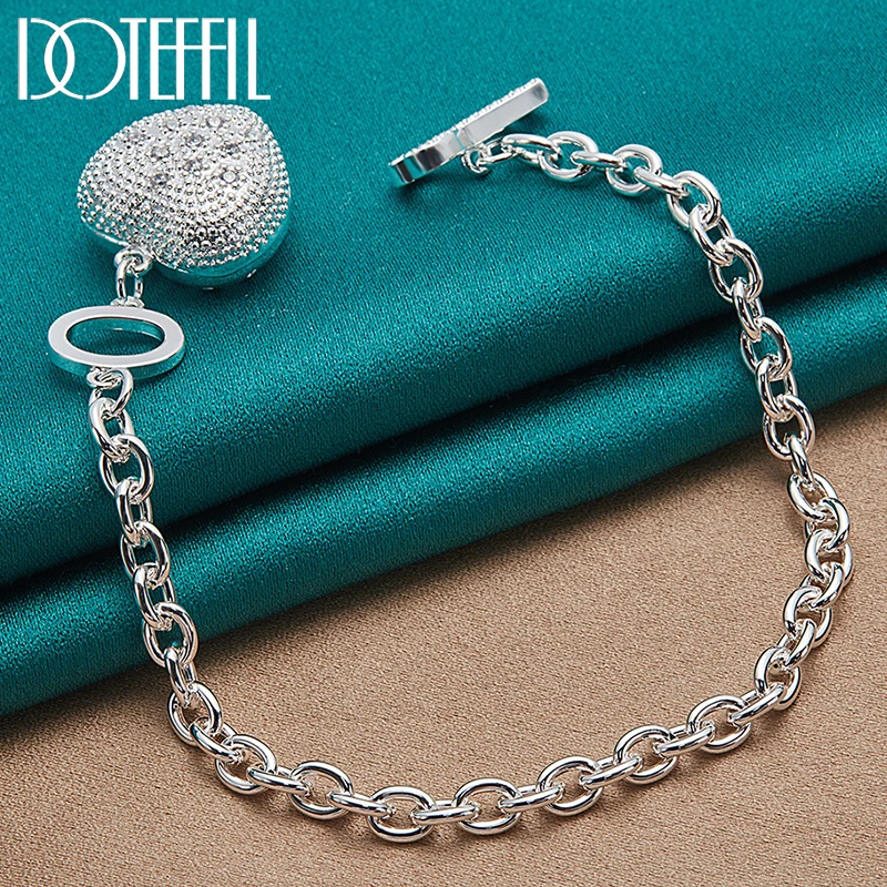 

DOTEFFIL 925 Sterling Silver AAA Zircon Heart Key Bracelet Chain For Woman Charm Wedding Engagement Party Fashion Jewelry