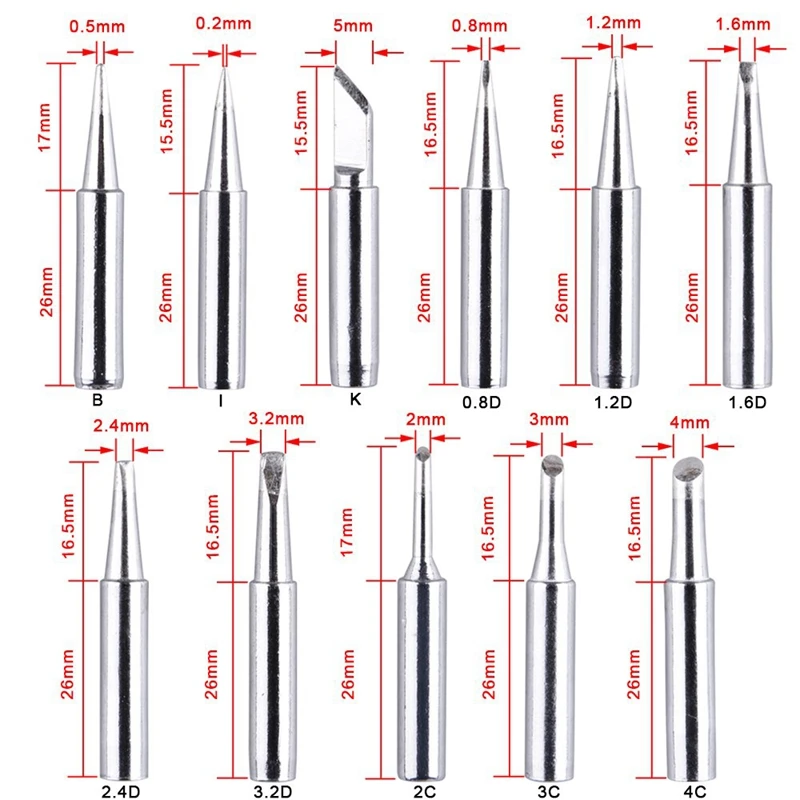 11 Pieces Soldering Iron Tips Kit 900M-T for Hakko Soldering Station Tool 900M 936 937 907