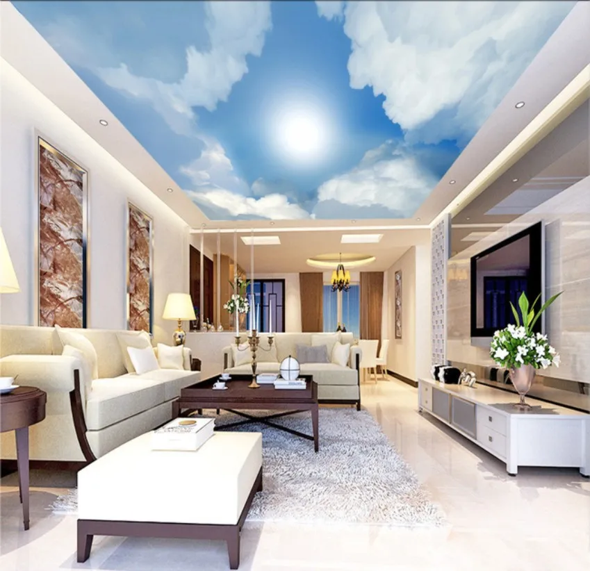 

Ceilings mural blue sky white clouds sunlight Mural Paintings Living Room Ceiling Wallpaper