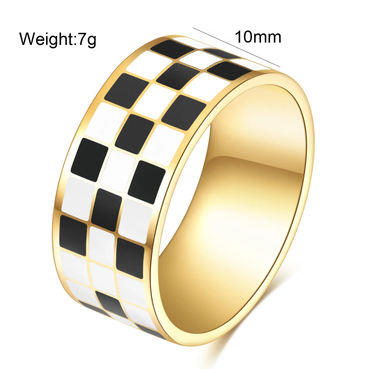 Classic Enamel Black White Checkerboard Grid Y2K  Jewelry Chunky Rings For Women Stainless Steel Gemetric Dome Rings Accessories