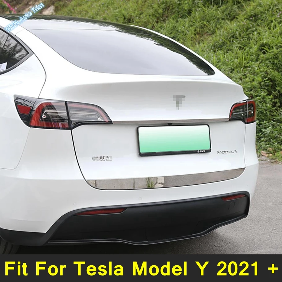 

For Tesla Model Y 2021 2022 Stainless Steel Exterior Accessories Rear Tail Trunk Lid & Upper Tailgate Overlay Strip Cover Trim