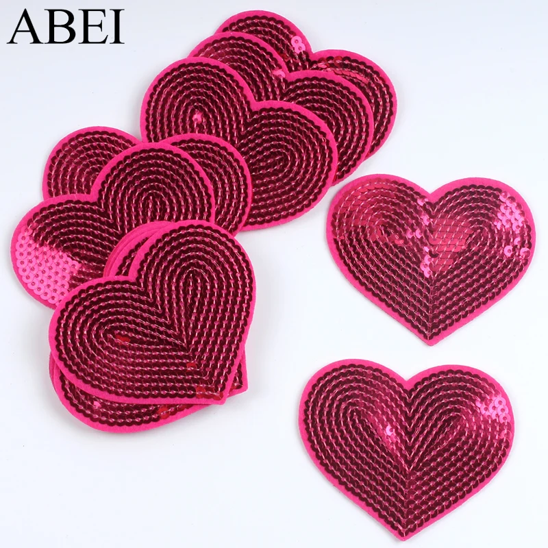 10pcs Rose Sequined Heart Patch DIY Stickers Iron On Patches Sewing Jeans Coats Shoes Hats Sweaters Dress Shirts Badge