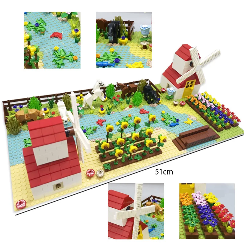 Village Windmills Building Blocks Toys for Children MOC Farm Animals Parts Compatible Bricks Toys for Boys Girls Gift 6 8 Years