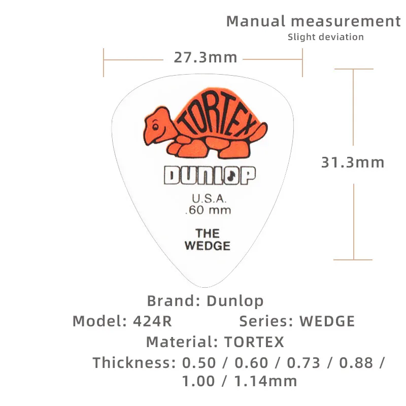 Dunlop Pick.424R WEDGE TORTEX material.Wear-resistant acoustic/electric guitar picks. Thickness: 0.50/0.60/0.73/0.88/1.00/1.14mm