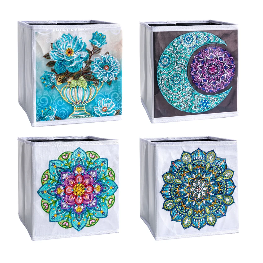 Free Shipping 5D Diamond Painting Storage Box Wardrobe Dividers Partial Drill Special-shaped Cuboid Floral Sun Moon Patterns 1PC