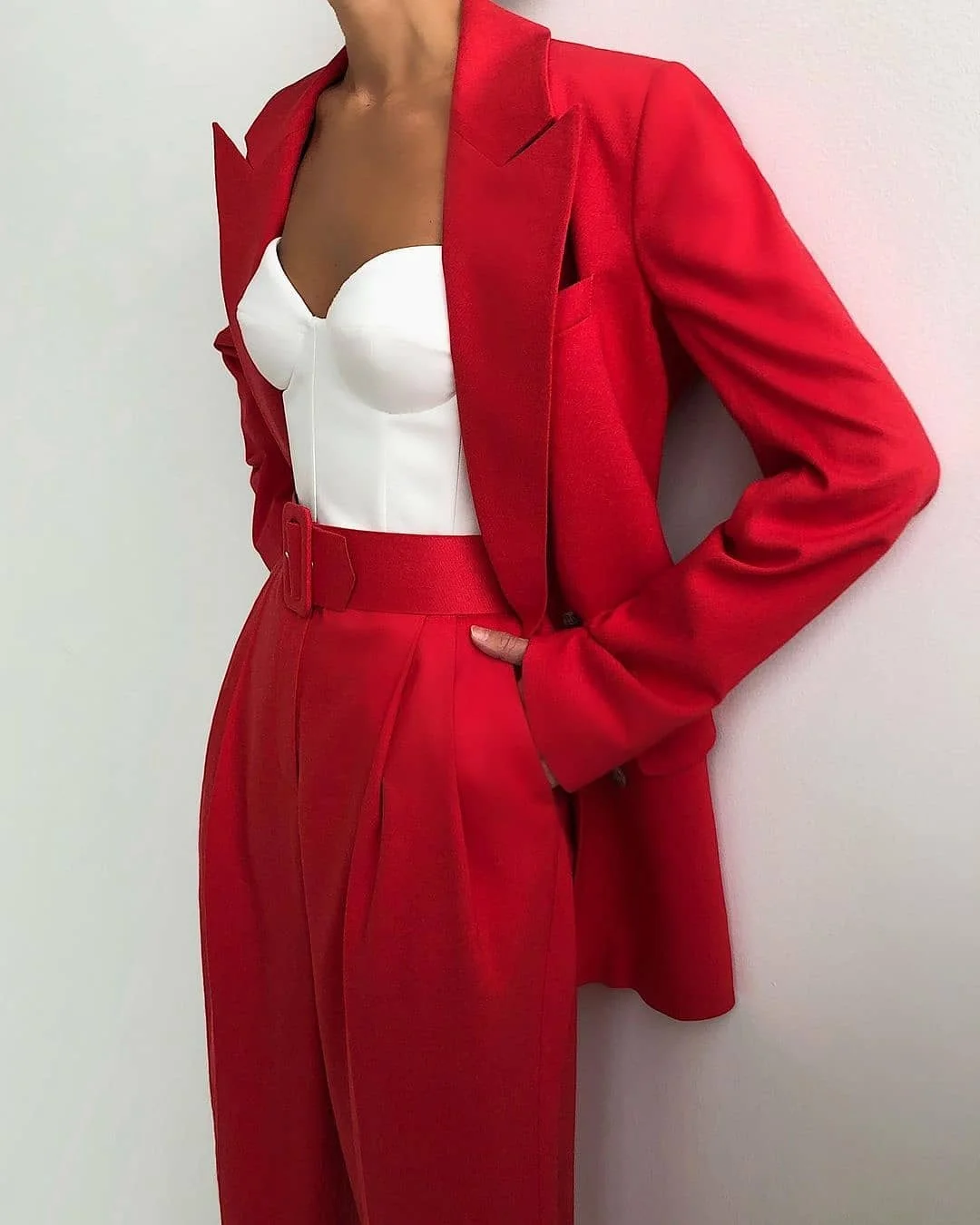 Blazer moda tapete vermelho feminino calças terno lazer soltinho vestuário para festa de casamento (jaqueta + calças)