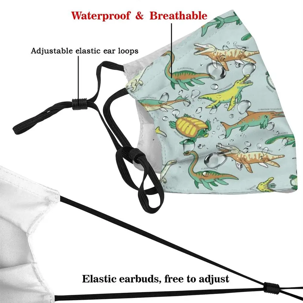 Prehistoric Marine Reptiles Funny Print Reusable Pm2.5 Filter Face Mask Prehistoric Ocean Reptile Dinosaur Kronosaurus Geology