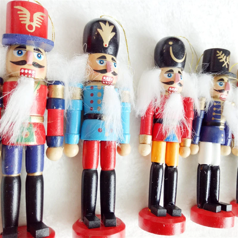 

6pcs Christmas Ornament Nutcracker Puppet Soldier 12CM Children's Holiday Gift Wooden Tin Soldier Desktop Decoration Party DIY