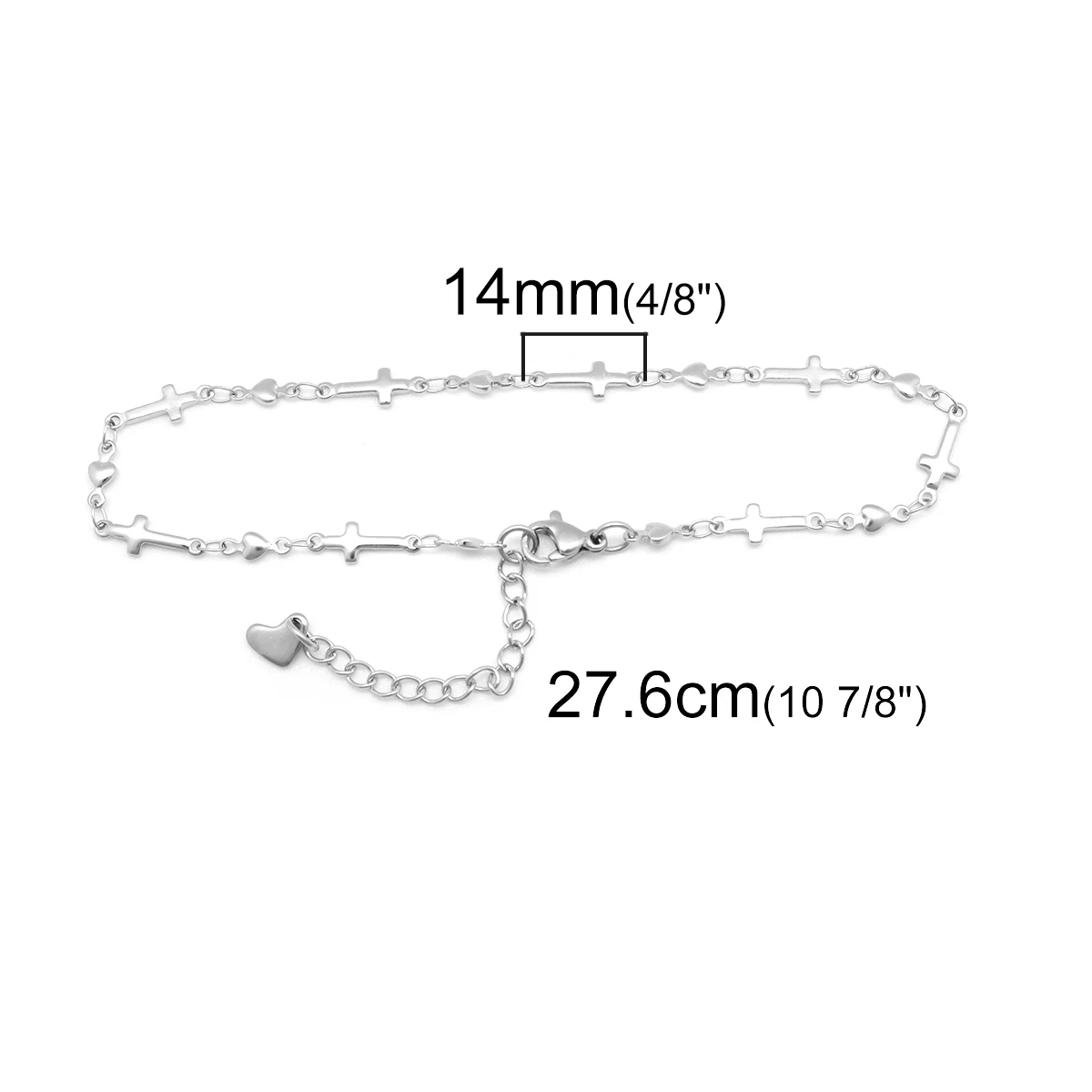 Charm Cross Anklet 304 Stainless Steel Silver Color Anklet Bracelet Intial Cross Heart Leg-chain Beach  22.8cm(9