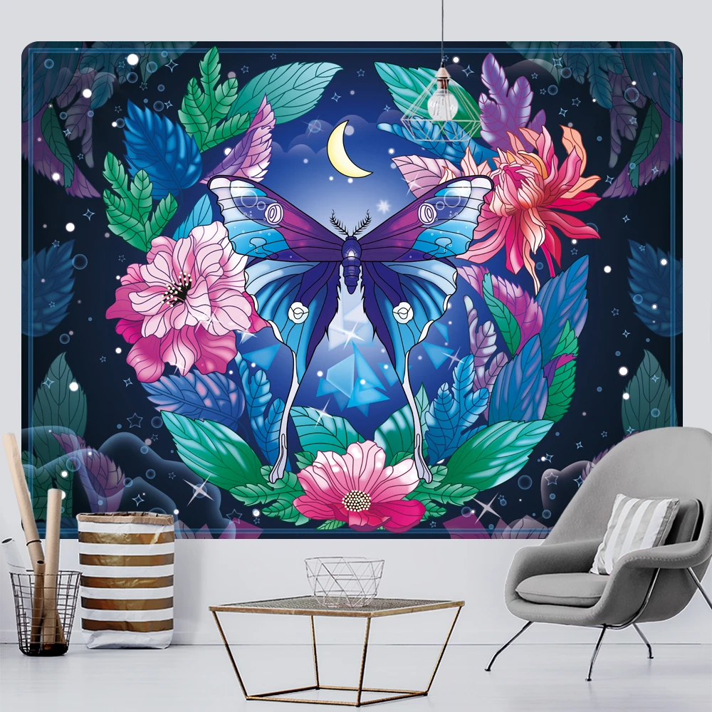 Plants Flowers Butterfly Psychedelic Scene Home Decoration Art Tapestry Bohemian Decoration Sofa Blanket Large Size Sheets