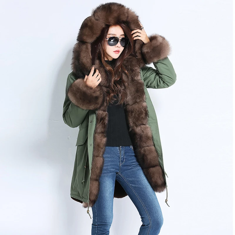 New jacket winter coat oversized raccoon fur collar pie overcoming hooded fur real rabbit fur liner mid-length