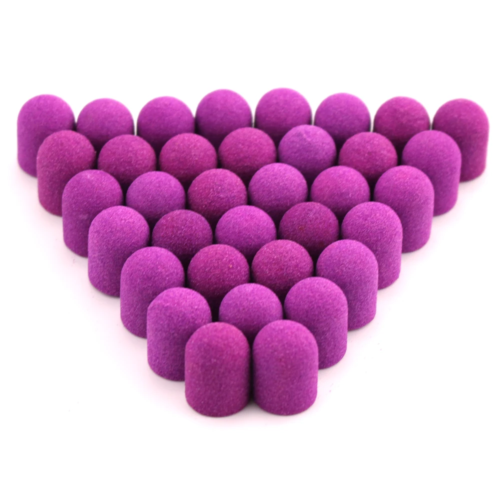 

50pcs 13*19mm Plastic Sanding Caps Purple Nail Drill Rubber Milling Cutter Foot Cuticle for Manicure Pedicure Accessories