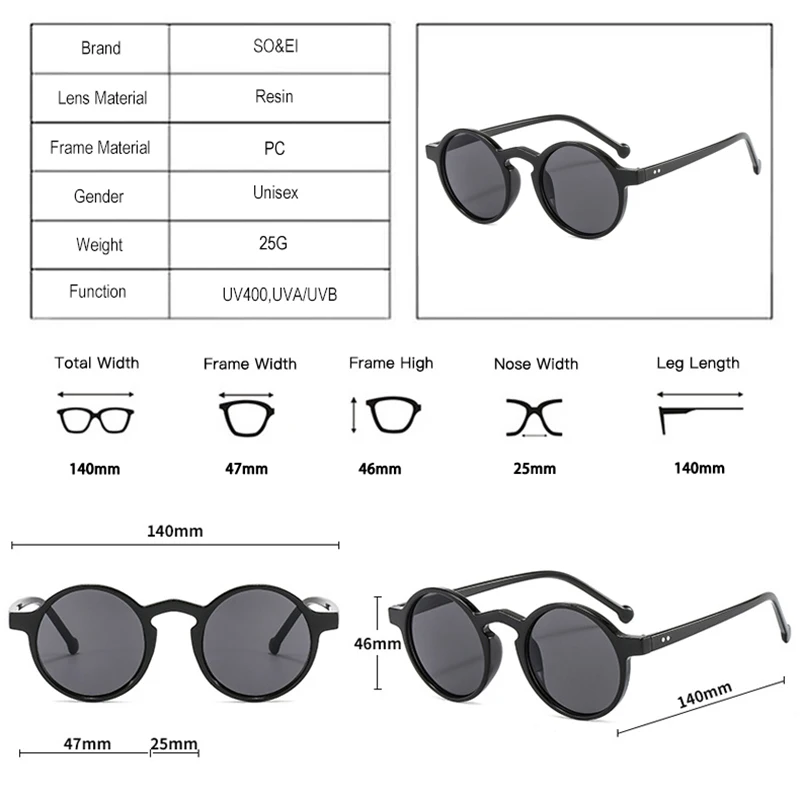 SO&EI Fashion Round Sunglasses Women Vintage Rivets Decoration Jelly Color Eyewear Outdoor Men Punk Shades UV400 Sun Glasses