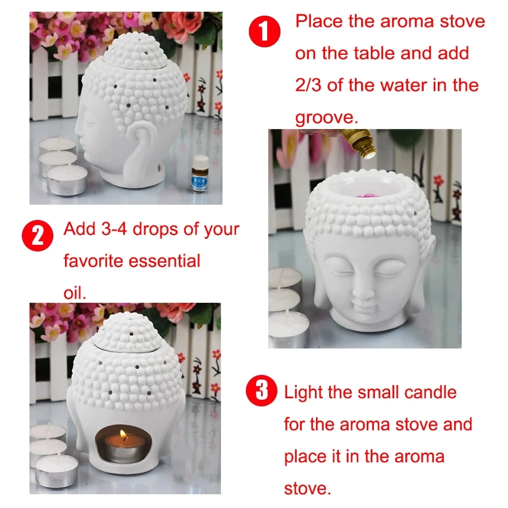 Keramika buddhy hlava aromaterapie mazat palič, vůní podstatný mazat difusor, indický buddhy tibetské kadidlo palič, tealight držet