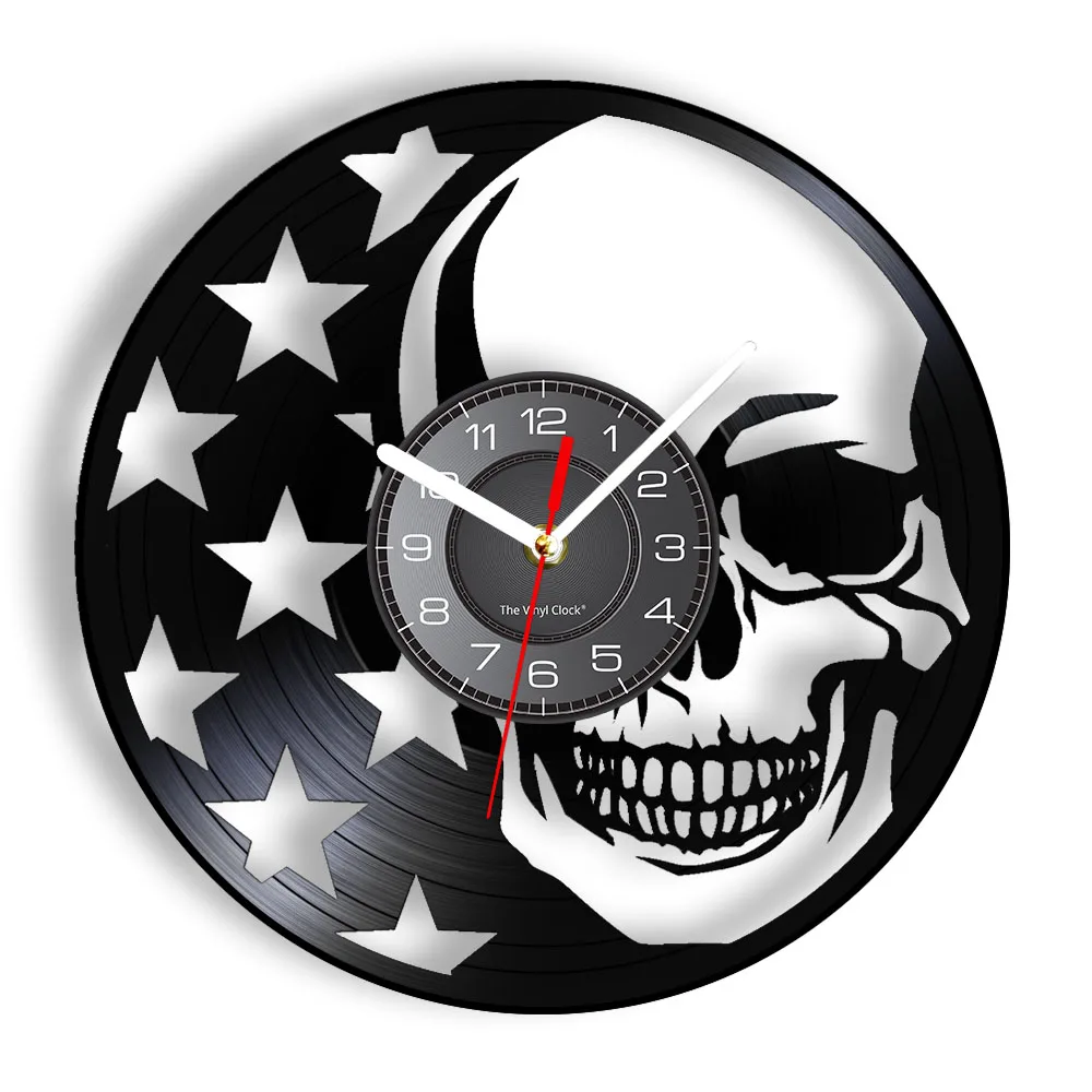 Skull USA Flag Decorative Wall Clock Skeleton Gothic Horror Decor United States Of America Hanging Gothic Mohican Skull Watches