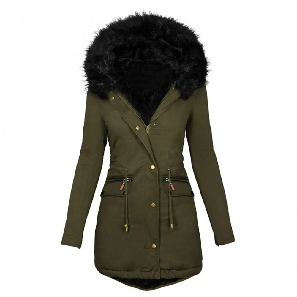 40%HOTLadies Winter Long Sleeve Faux Fur Hood Mid-length Warm Coat Parka Snow Jacket Hooded Quilt Snow Jacket Large Size