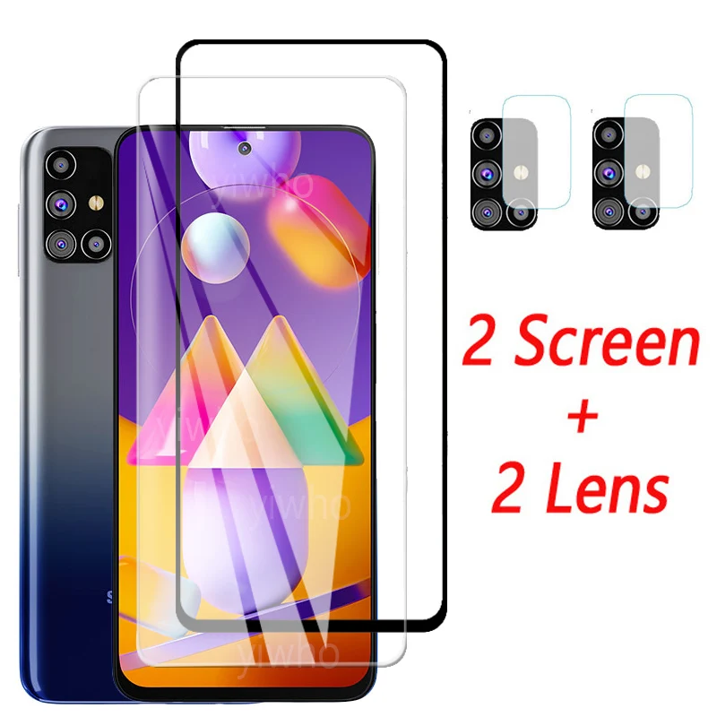 4 in 1 protective Glass For Samsung Galaxy M31S A21S A31 A51 A71 Screen Protector safety Tempered Glass m21 m11 camera lens Film