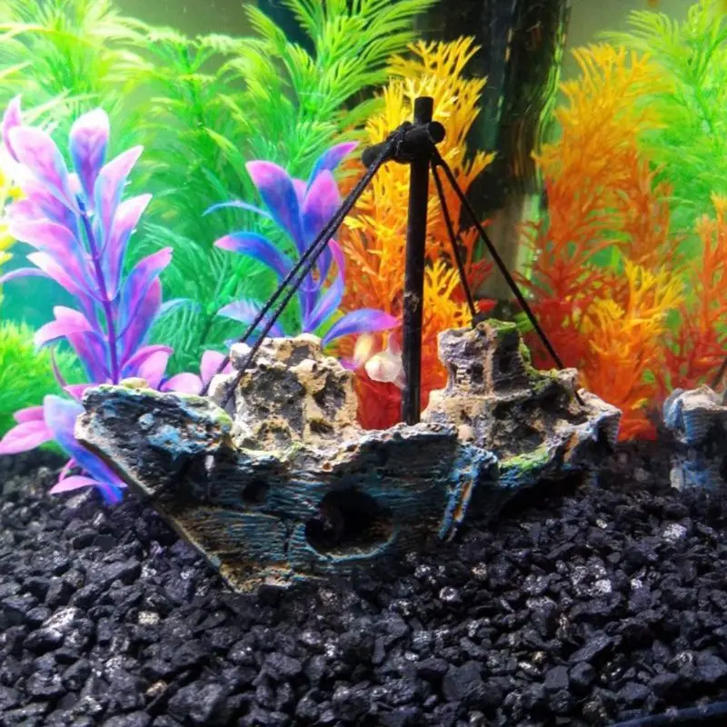 Décor d'aquarium en résine, navire coulé, bateau à voile, destructeur de grotte d'aquarium de poissons, décoration d'aménagement paysager