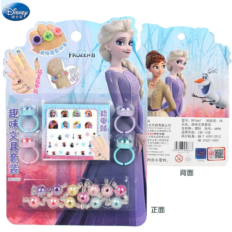 Disney Frozen Nhẫn Tem Dán Móng Tay Và Tự Làm Vòng Tay Bộ Vòng Tay Hạt Bộ Dễ Thương Trẻ Em Tự Làm Thủ Công Mỹ Nghệ Đồ Chơi bé Gái