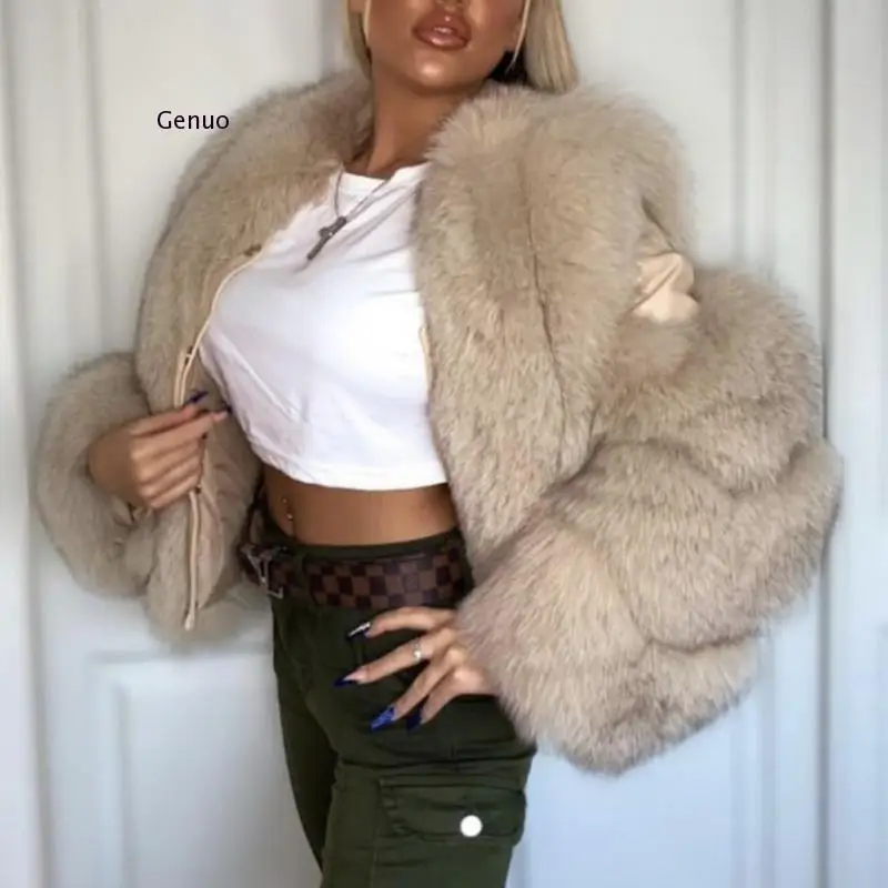 

Motorcycle Style Fox Fur Coat Women Thick Warm Faux Fur Jacket Fluffy Plush Ladies Overcoat Abrigo Mujer Femme New