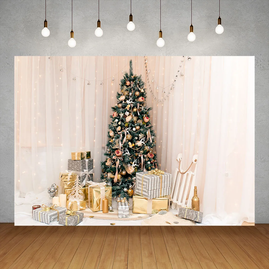 New Year Christmas Backgrounds For Photo Fir Tree Presents Pink Light Family Shoot Photocall Baby Children Photography Backdrop