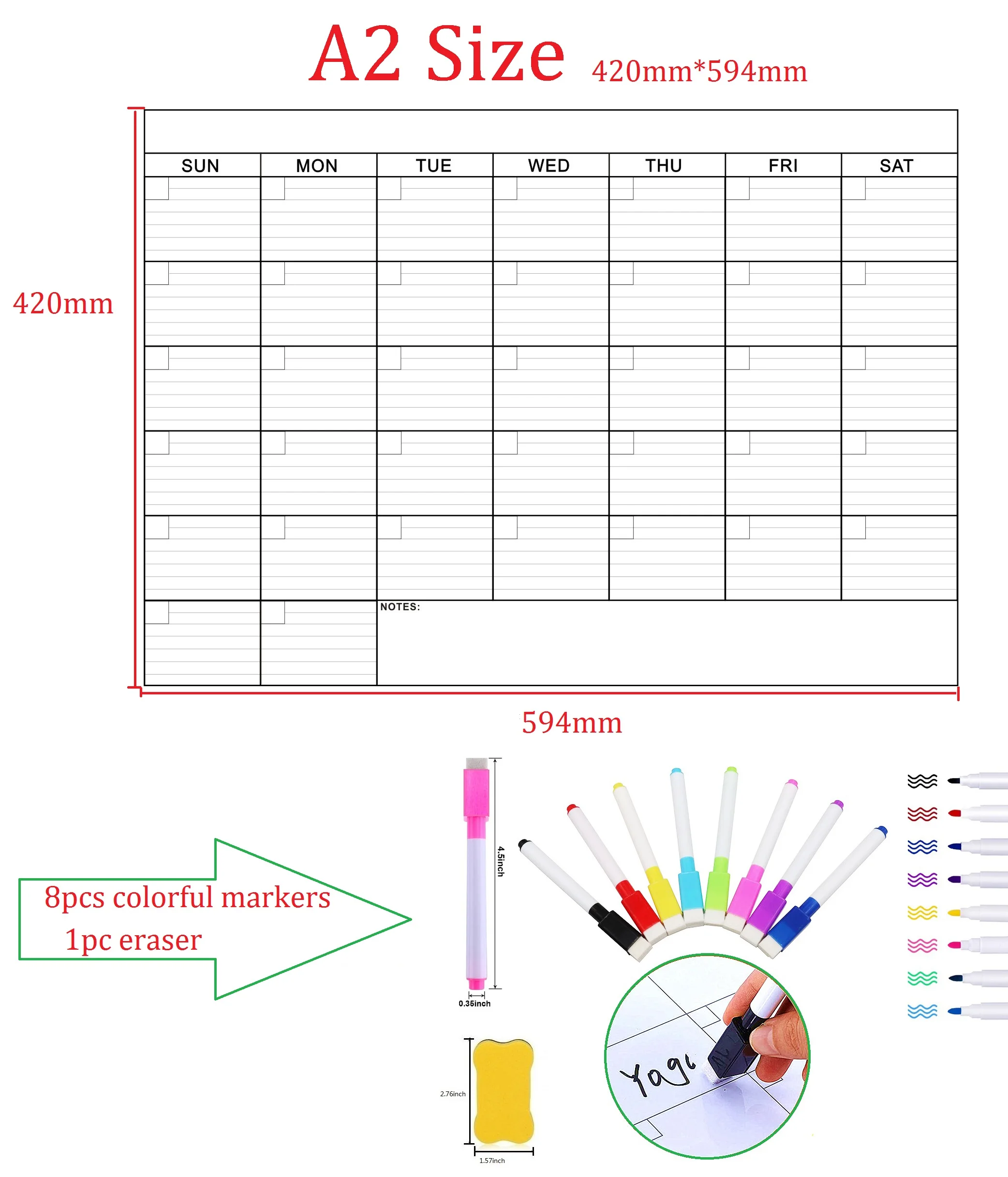 A2 Dry-erase Monthly Whiteboard Calendar for Wall Sticker Erasable Schedule Planner Board Work Plan Board Office Writing Board