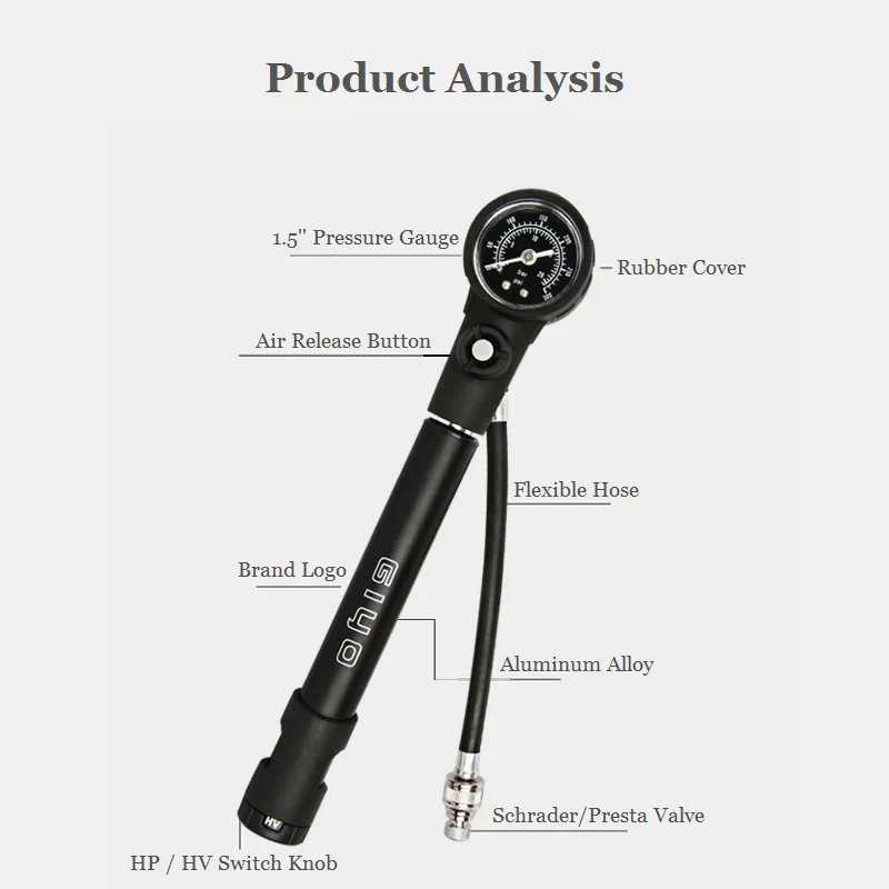 Giyo 300psi MTB Suspension Air Pump Bicycle Shock Fork Pump Bike Motor Schrader Presta Tyre Inflator Mini Gauge Tire Pumping