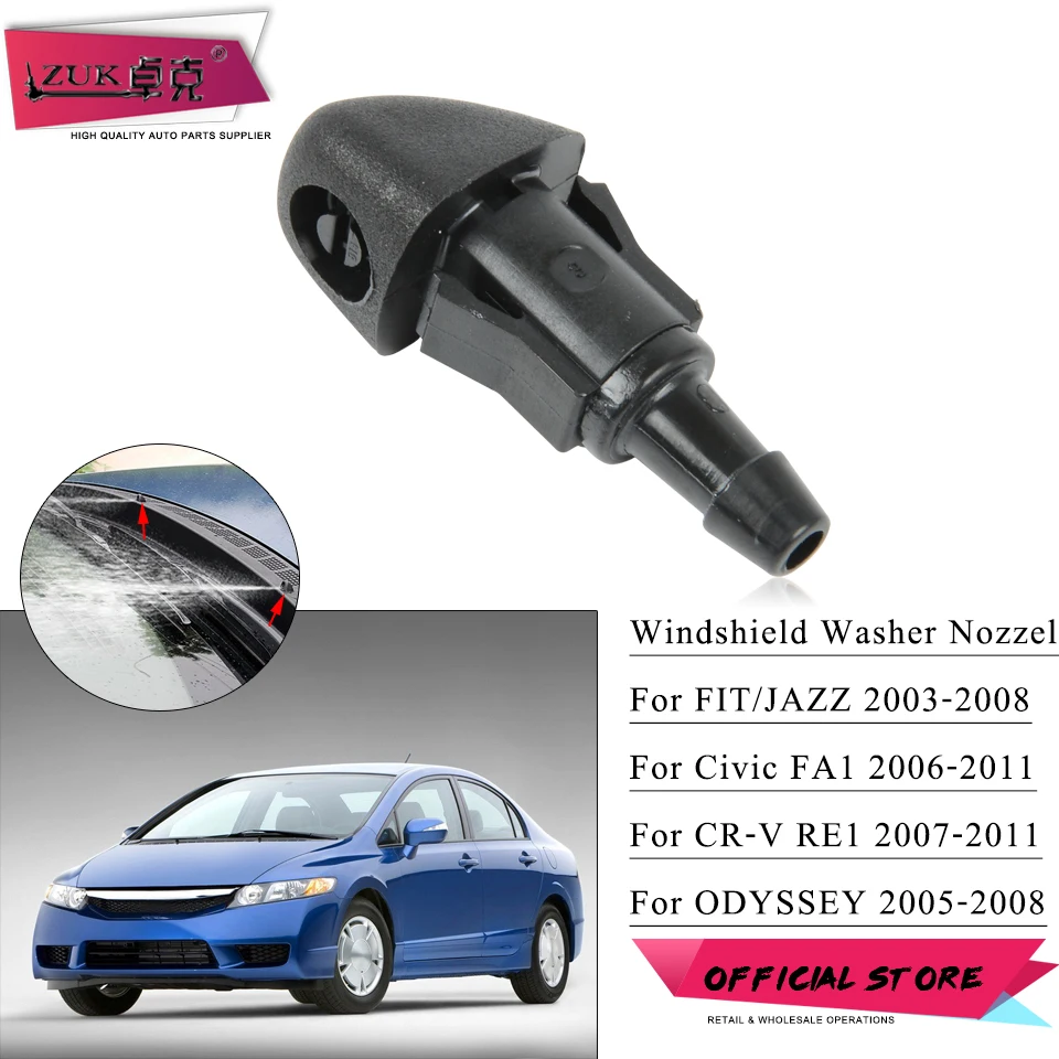 ZUK Front Windshield Windscreen Washer Nozzle Water Spray Jet For CRV CIVIC FIT JAZZ ODYSSEY 2006 2007 2008 2009 2010 2011