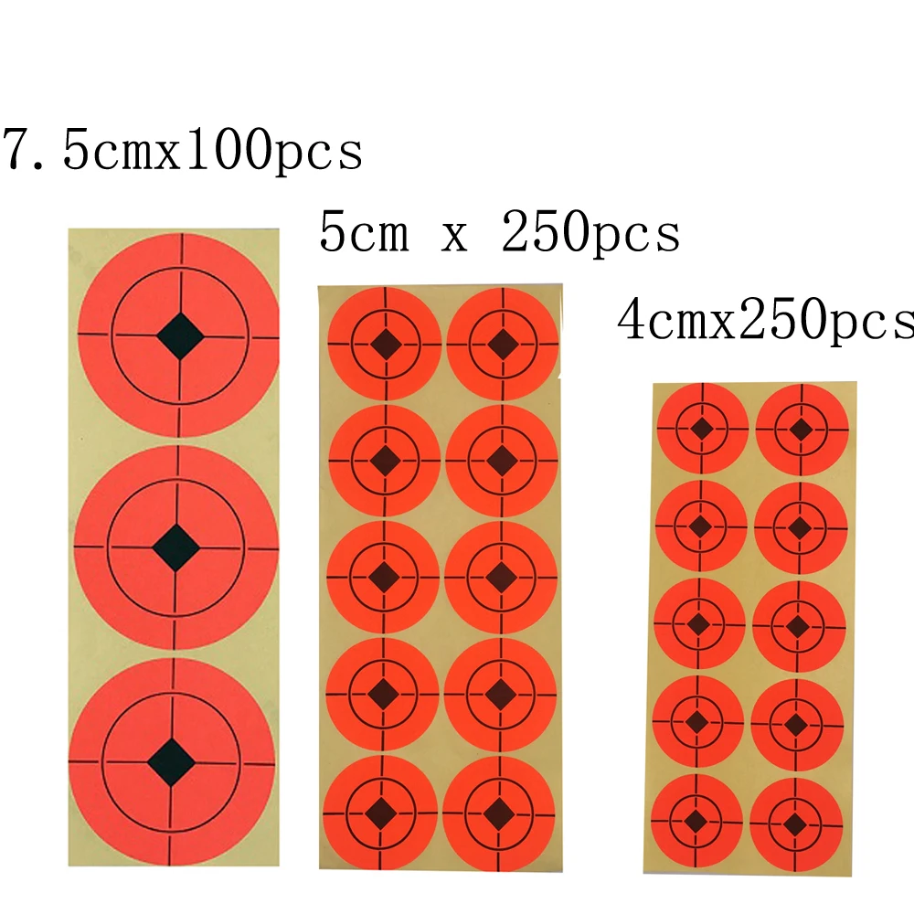 Orange Combination pack 4CM x 250 Counts + 5CM x 250 Counts + 7.5CM x 100 Counts Bullseye Sitckers Shooting Target self adhesive